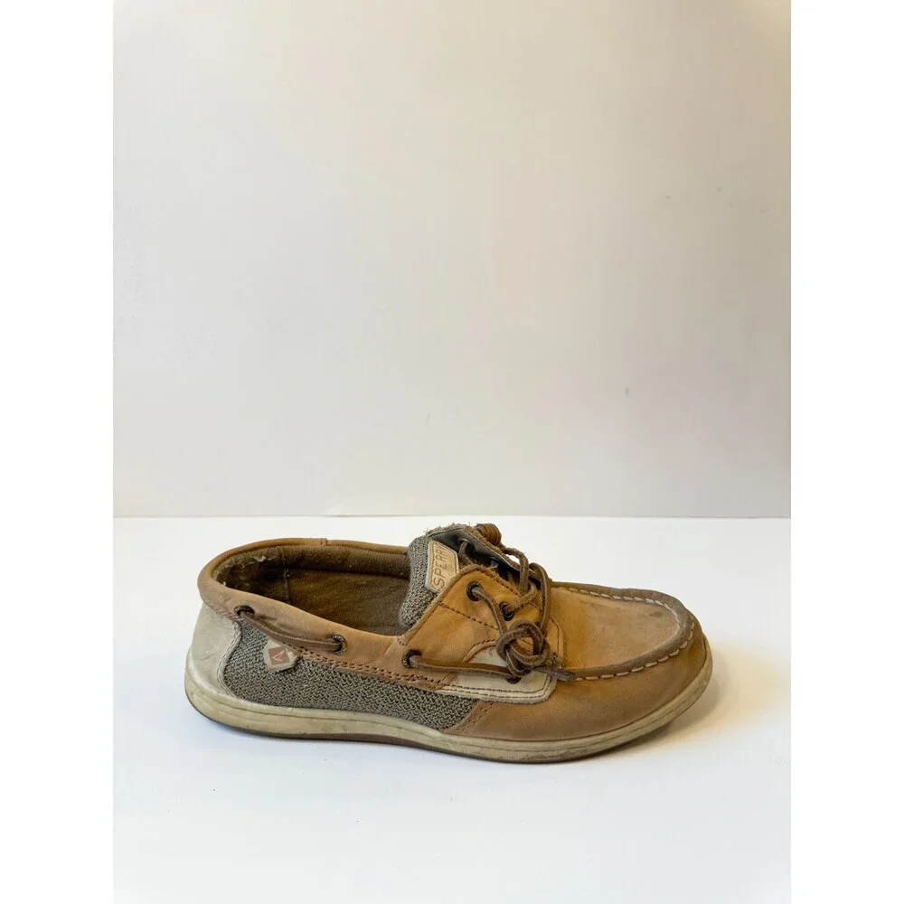 Sperry girls Songfish Boat Shoe, Linen/Oat, 4 Big Kid US